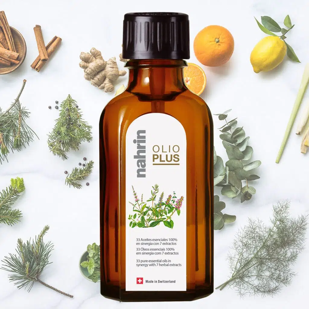 Olio Plus 33 eeterliku õli segu hingamisteedele sauna leilivette peavalu liigesvalu lihasvalu masssaaz 50ml - Nahrin Mieszanka 33 olejków eterycznych Olio Plus na drogi oddechowe do wody w saunie na ból głowy, ból stawów, ból mięśni, masaż 50ml