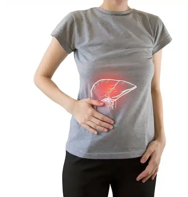 Digital composite of highlighted painful liver of woman - Nahrin Zdrowie i oczyszczanie wątroby
